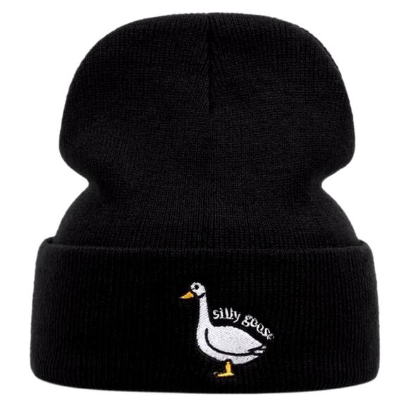 Silly Goose Beanie Hat Winter Warm Funny Goose Knitted Caps Toddler Black - Picture 1 of 7